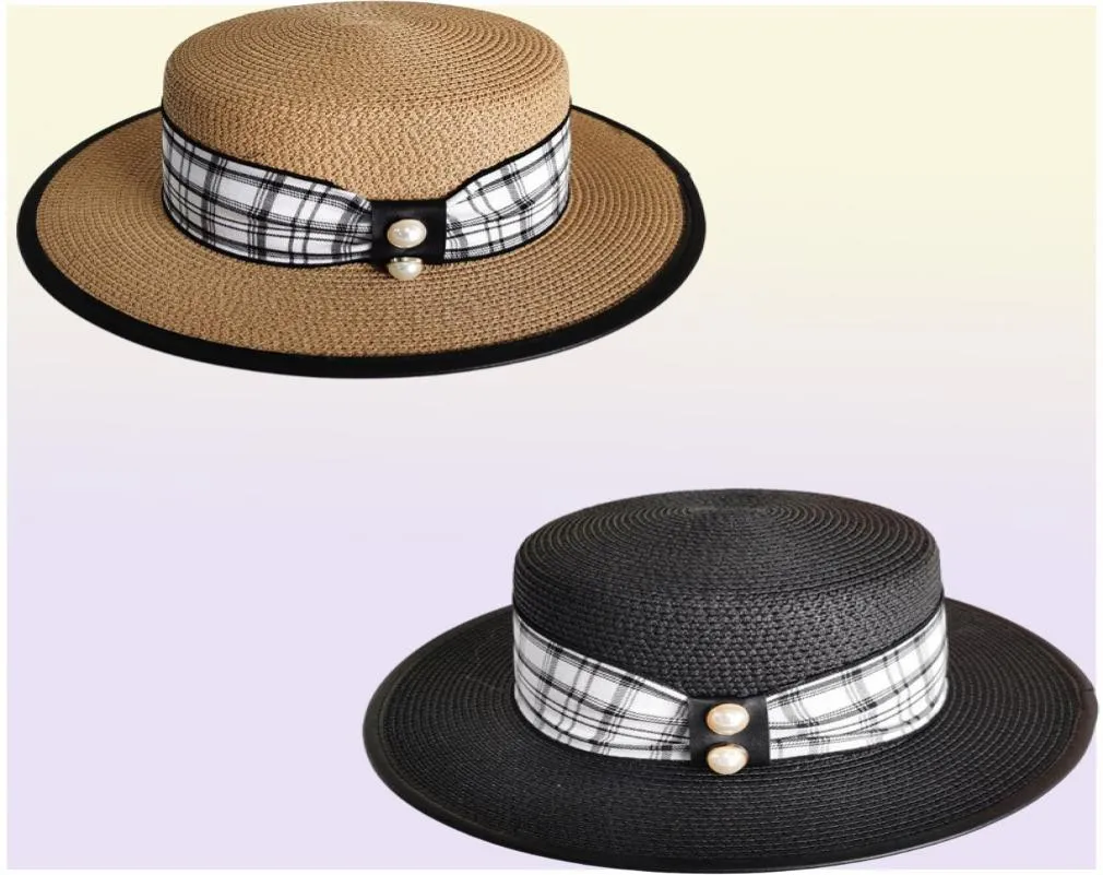 Summer Panama Designer Style Letter Strips Handwoven Ladies Straw Hat Highquality Raffia Bucket Hats Wide Brim Cap9761244