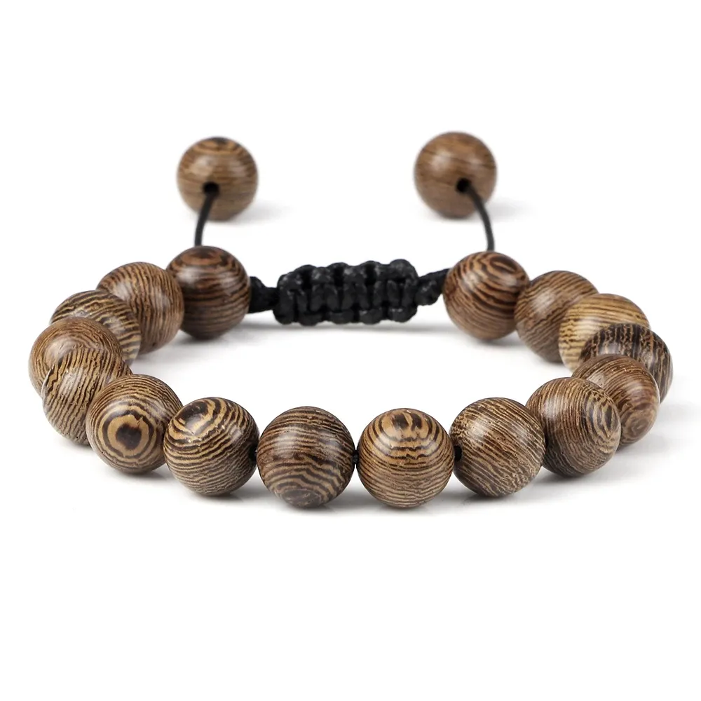 Brins Bracelet des hommes vintage 6 8 10 12 mm en bois naturel perle tibétaine Bouddha bracelet charme en bois perles de bois ethnique