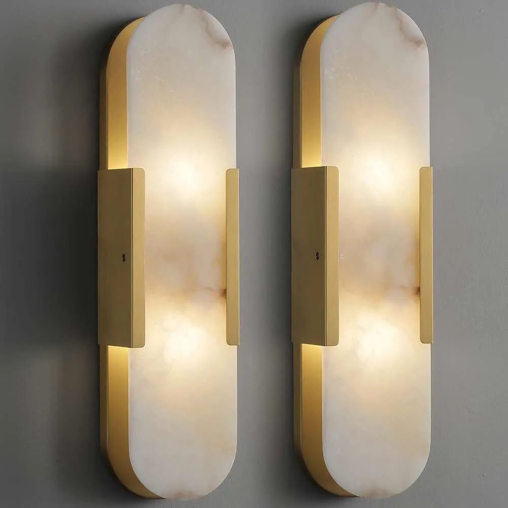 Elegante 197W Natural Alabaster Wall Lichtarmaturen voor badkamer, slaapkamer, woonkamer - messing bedmuurlampje perfect voor gang en trapverlichting