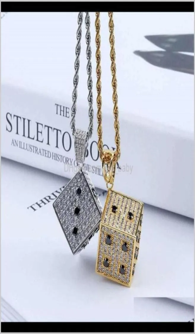 Iced Out Dice for Men Women Luxury Designer Mens Bling Diamond Cube Hangers Goud Zilver Zirkoon Sieraden Love B2en Kettingen W69MS14873119