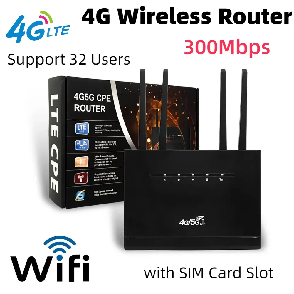 ルーター4G CPEルーターWireless Modem 300Mbps with SIMカードスロットwifiルーターモデムサポート32ユーザーホーム用ワイヤレスインターネットルーター