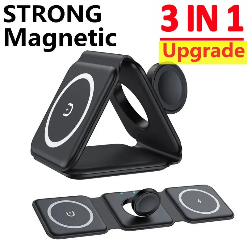 Carregadores 15W 3 em 1 Magnetic Wireless Charger Pad Stand para iPhone 14 13 12 Pro Max Fast Charging Dock Station para Apple Watch/AirPods