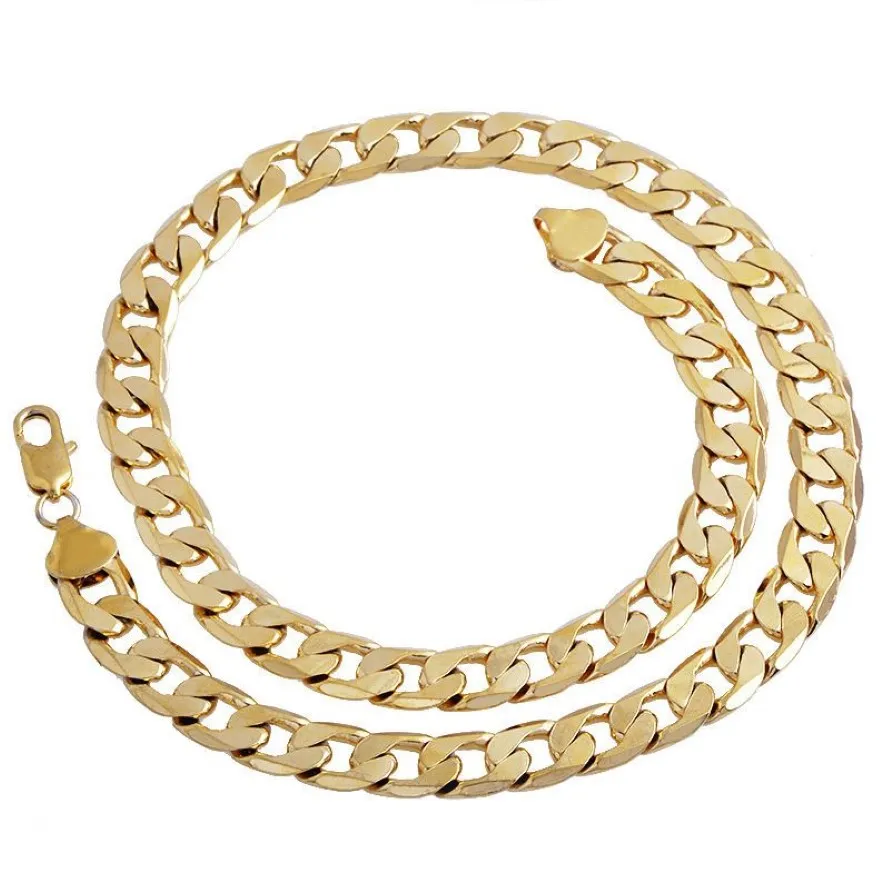 10 мм Большое желтое сплошное золото кубинское звеное колье в цепи густые женские мужские ожерелья хип -хмеля