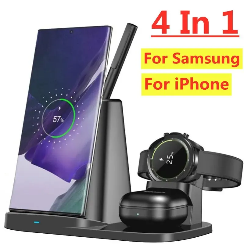 Caricabatterie 4 in 1 stazione di ricarica rapida del caricatore wireless per iPhone 14 13 12 IWATCH Samsung S22 S21 Galaxy Watch 5 Pro 4 3/Active 2 3