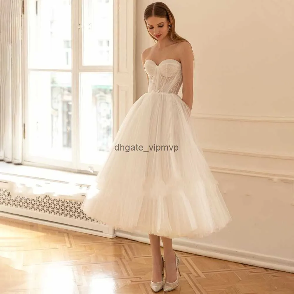 2024 abito da sposa corto per sposa a linea a cuore senza maniche da sposa abito da sposa in tulle bianco serpente senza schienale vestidos de nloiva