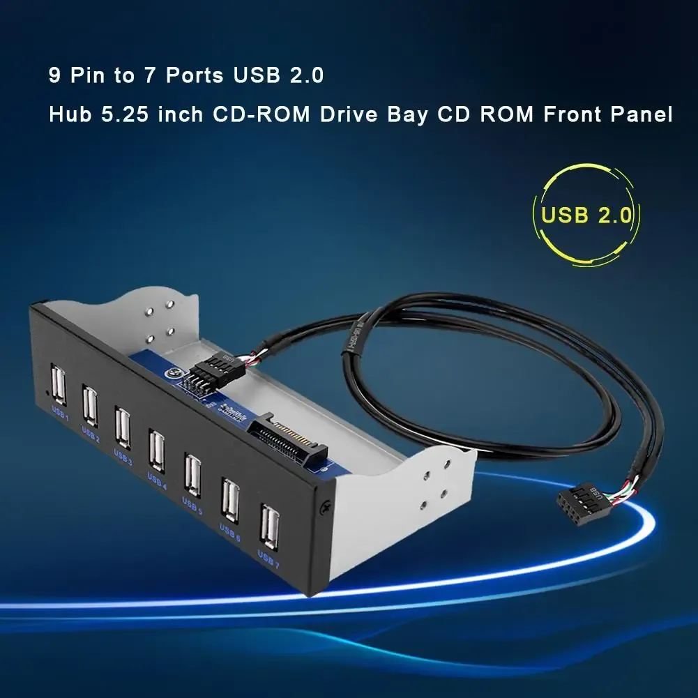 Hubs 9 Pin to 7 Ports USB 2.0 Hub 5.25 inch CDROM Drive Bay CD ROM Front Panel