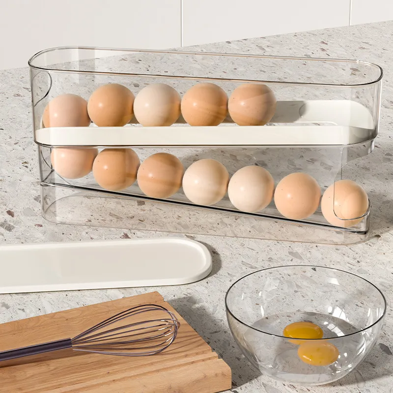 Buzdolabı Yumurta Depolama Kutusu Otomatik Kaydırma Yumurta Tutucu Ev Büyük Kapasite Mutfak Özel Yumurta Depolama Rafı