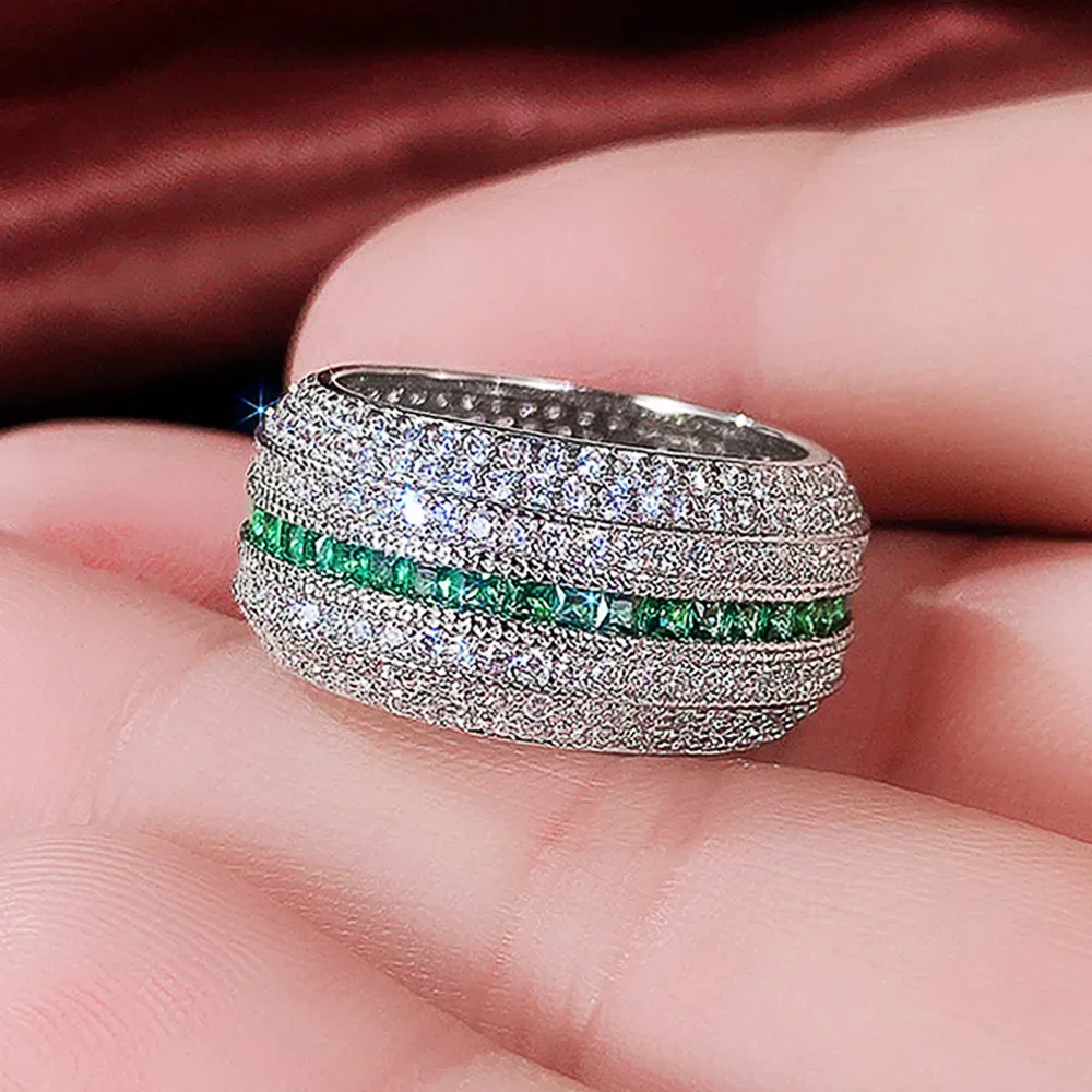 Bands Huitan bling bling verde/bianco zirconia cubica anelli da donna splendidi accessori per feste di nozze di alta qualità gioielli di alta qualità