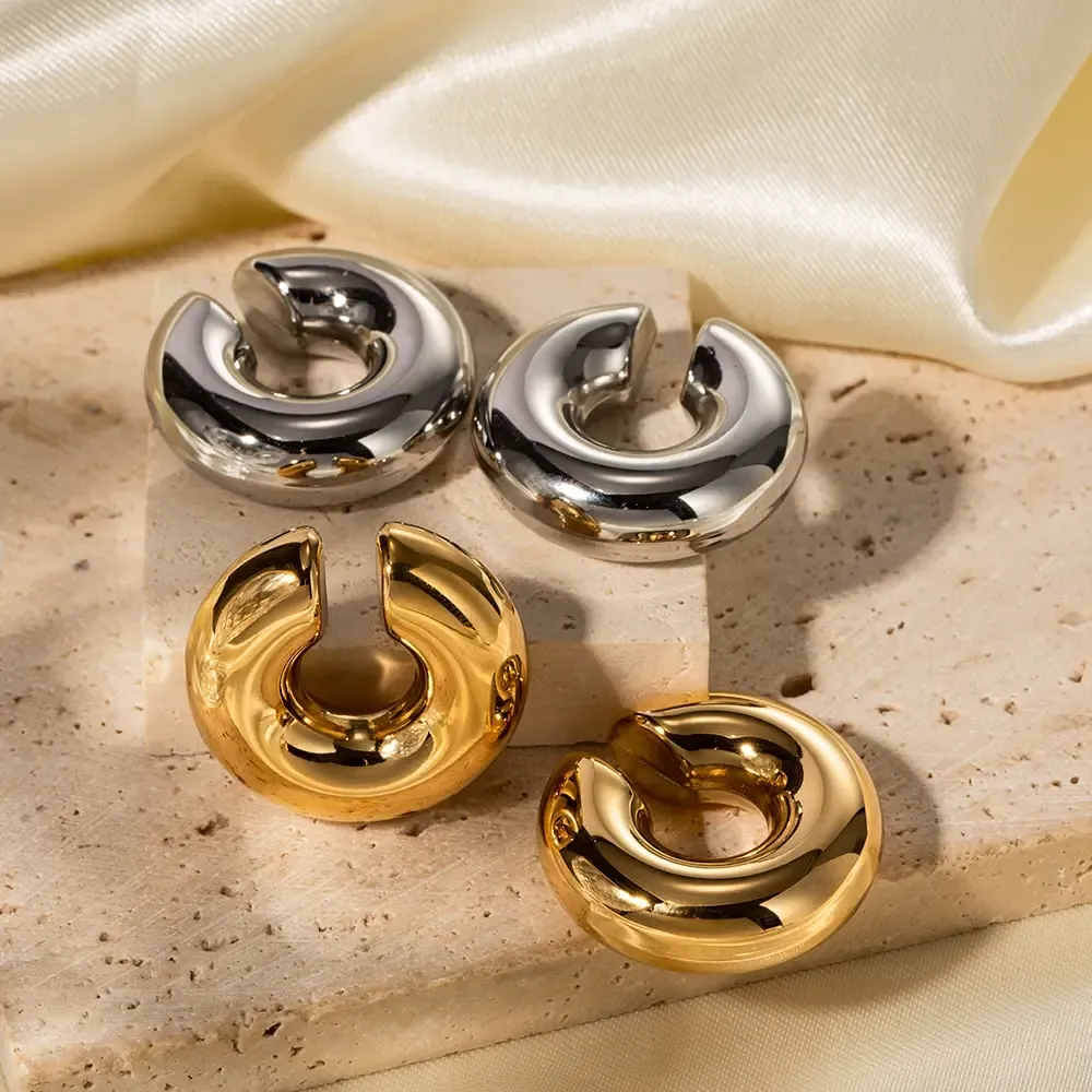 Boucles d'oreilles en acier inoxydable épais cylindrique creux d'oreille à oreille pour femmes 18k Pvd Gold Placage étanche à la mode bijoux de mode de mode bijoux