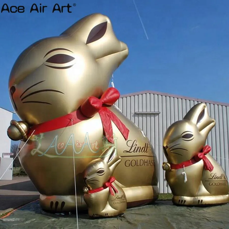 wholesale Beautiful Outdoor Decor Optional Size Large Inflatable Golden Rabbit Model Tied with Red Bow for Event and Other Activities for Sale