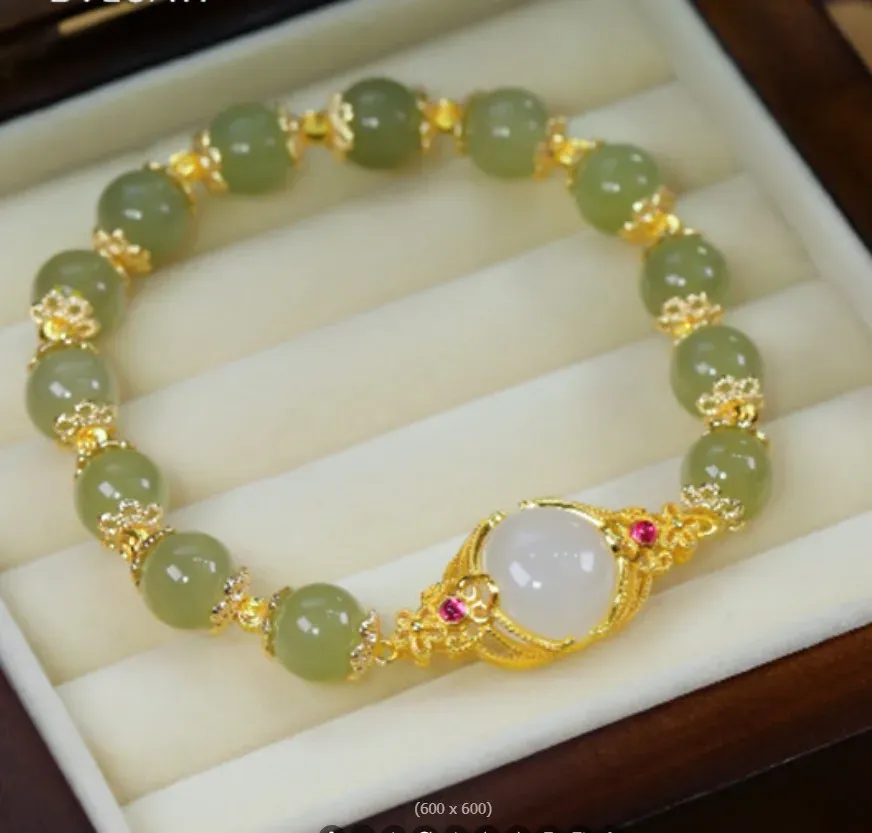 Strands Fashion Creative Lucky Natural Hotan Jade Bracelet Vintage Light Luxury Handmade Jewelry Bracelet Women's Girls Jewelry Gift