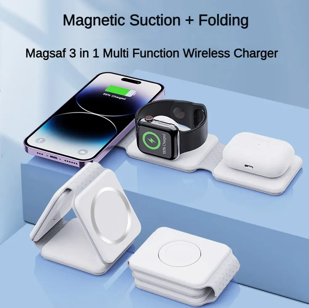 Chargers 15W 3 in 1 Wireless Charger Pad Stand Magnetic Fast Wireless Charging Dock Station for iPhone 14 13 12 11 X Apple Watch Airpods