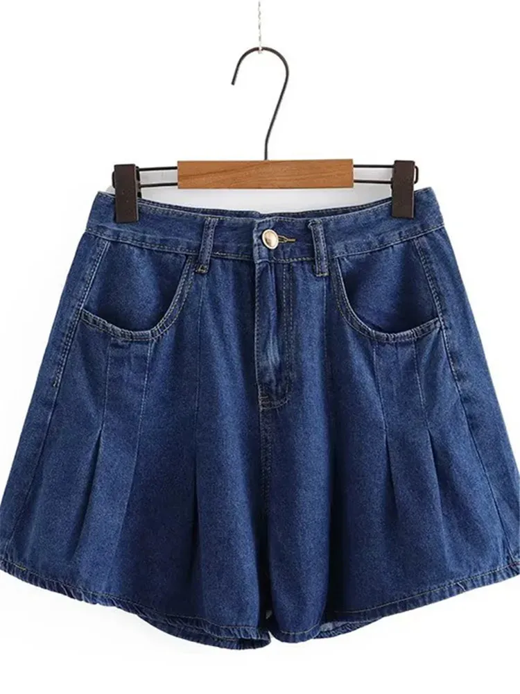 Plus Size Womens Shorts WideLeg With Folds In Summer Thin Denim The NonStretch Jeans For Busty Lady To Wear 240422