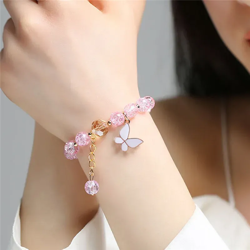 Strands Korean Butterfly Bracelet Bohemian Colorful Beaded Bracelet Handmade Elastic Rope Women Fashion Jewelry Gifts