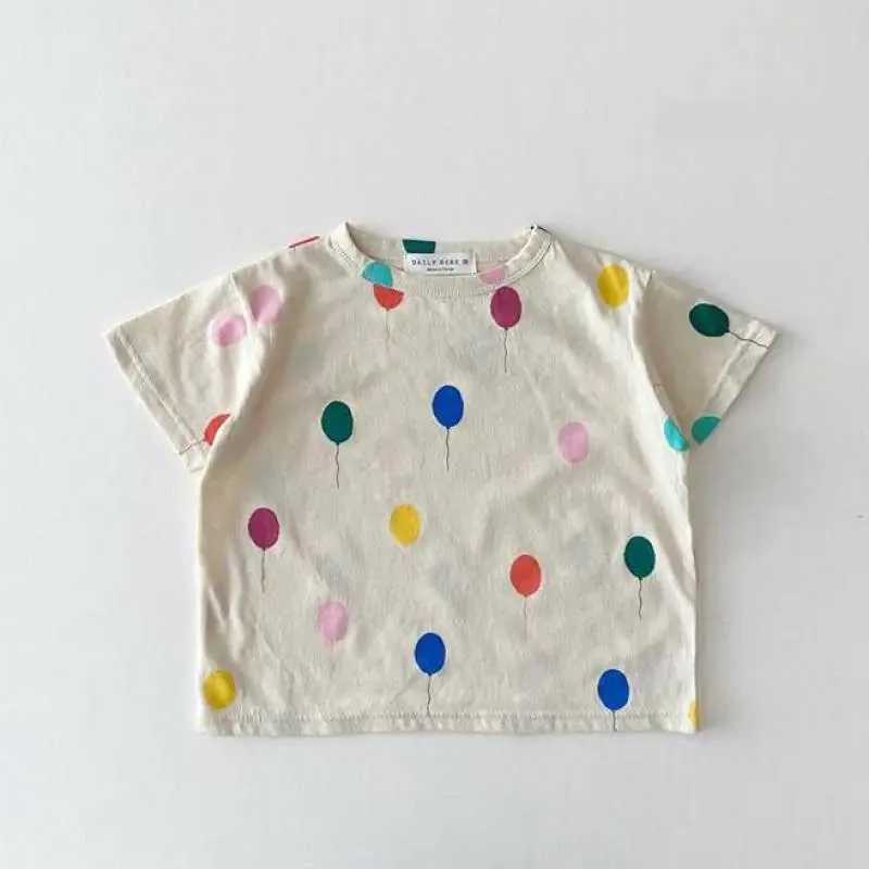 Tシャツ2023夏の新しい赤ちゃん半袖Tシャツカラフルな風船プリントキッズ漫画かわいい男の子コットン子供ティーH240423