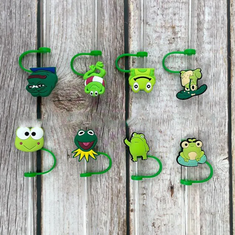 15 Styles Green Cartoon Straw Toppers Charms mjuka halm Dust Plug Drinking Straws Accessories Gift in Stock