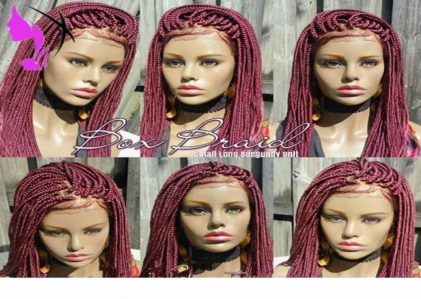 Wigs intrecciata intrecciata intrecciata parrucche anteriori in pizzo per donne nere Burgundy Color Resistente al calore Fibra per bambini Wig5112301