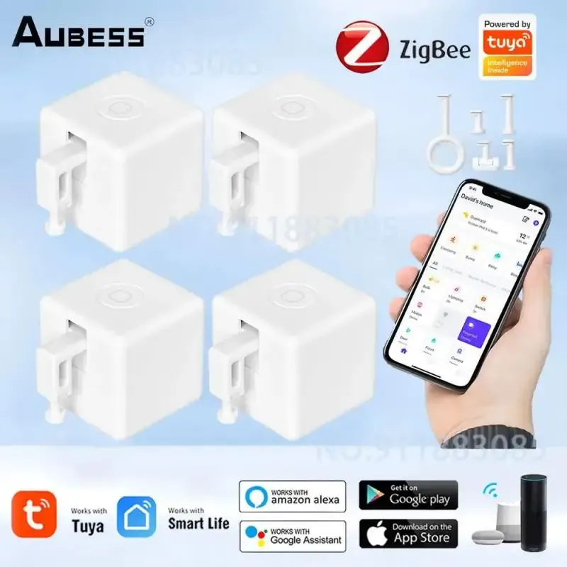 Kontroll Tuya Zigbee FingerBot Plus smartfingerbot Switch -knapp Pusher Timer Voice Control Work med Zigbee Gateway Alexa Google Home