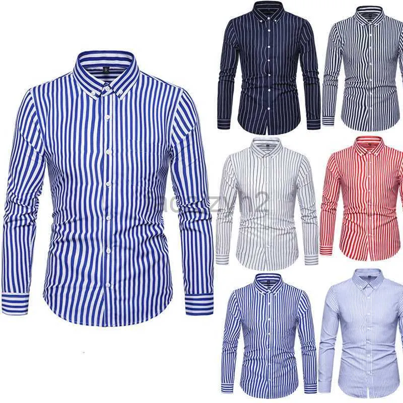 Chemises décontractées pour hommes Polos T-shirts chemises pour hommes, chemise à manches longues, chemise décontractée pour hommes, fibre de polyester rayée pour hommes, chemise de grande taille pour hommes