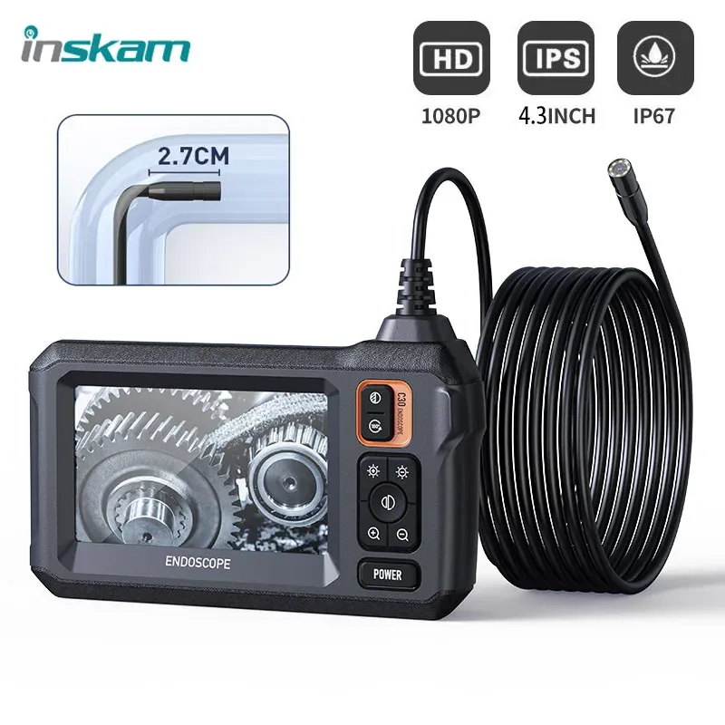 Camera's inskam 4.3inch IPS -scherm Industriële endoscoopcamera 8mm HD1080P Single Lens Pipe Inspectie Borescope voor auto's IP67 Waterdicht