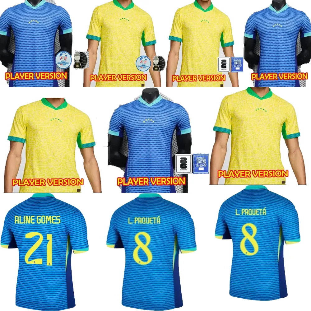 Brazils Soccer Jersey Copa America Cup Neymar Vini Jr Man Kit Sets 2025 Brasil сборная футбольная рубашка 24/25 Home Away Player Version Rodrygo Martinelli