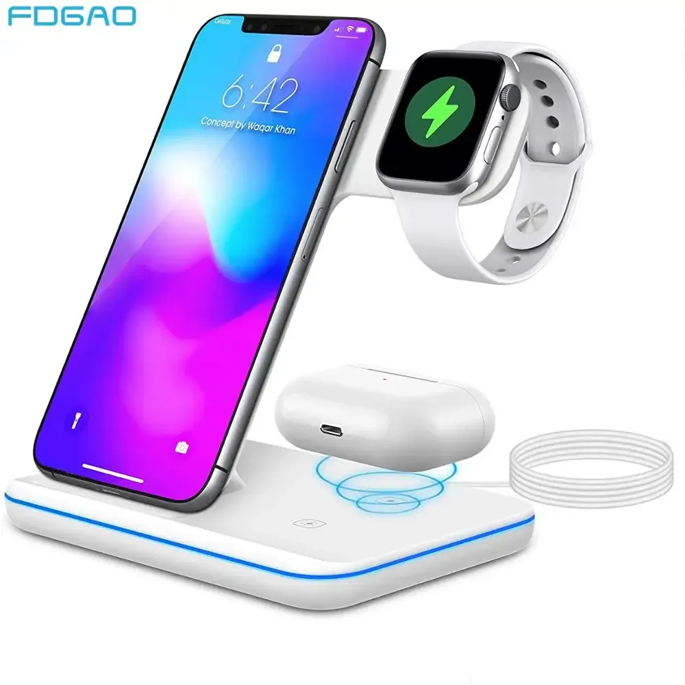 Laddare 15W Fast Wireless Charger Stand för iPhone 14 13 12 11 X 8 Apple Watch 7 6 5 3 I 1 Laddningsdockstation för AirPods Pro IWatch