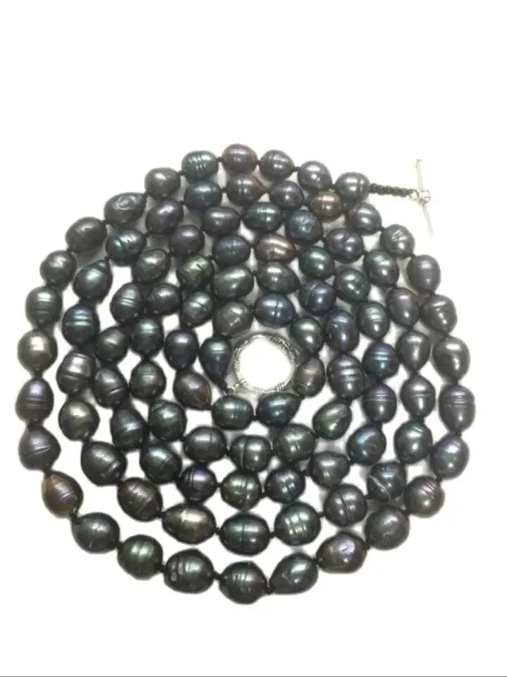 Necklaces Free Shipping Stunning Long 56~121CM Big 9~12mm Baroque Black Freshwater Cultured Pearl Necklace