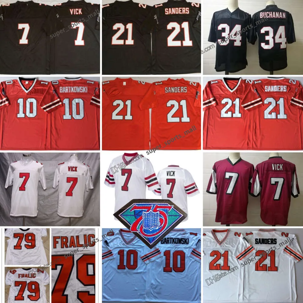 Football Football 7 Michael Vick Football Jerseys 21 Deion Sanders 10 Steve Bartkowski 32 Jamal Anderson 34 Ray Buchanan 56 Keith Brooking zszyty koszulka