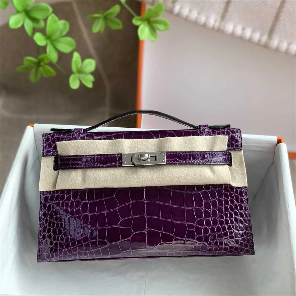 Tote bag genuine leather Imported American Crocodile Square Mini Womens Bag Crocodile Skin Handmade Dinner Handheld Bag Genuine Leather Hand Sewn Wax Thread Bag