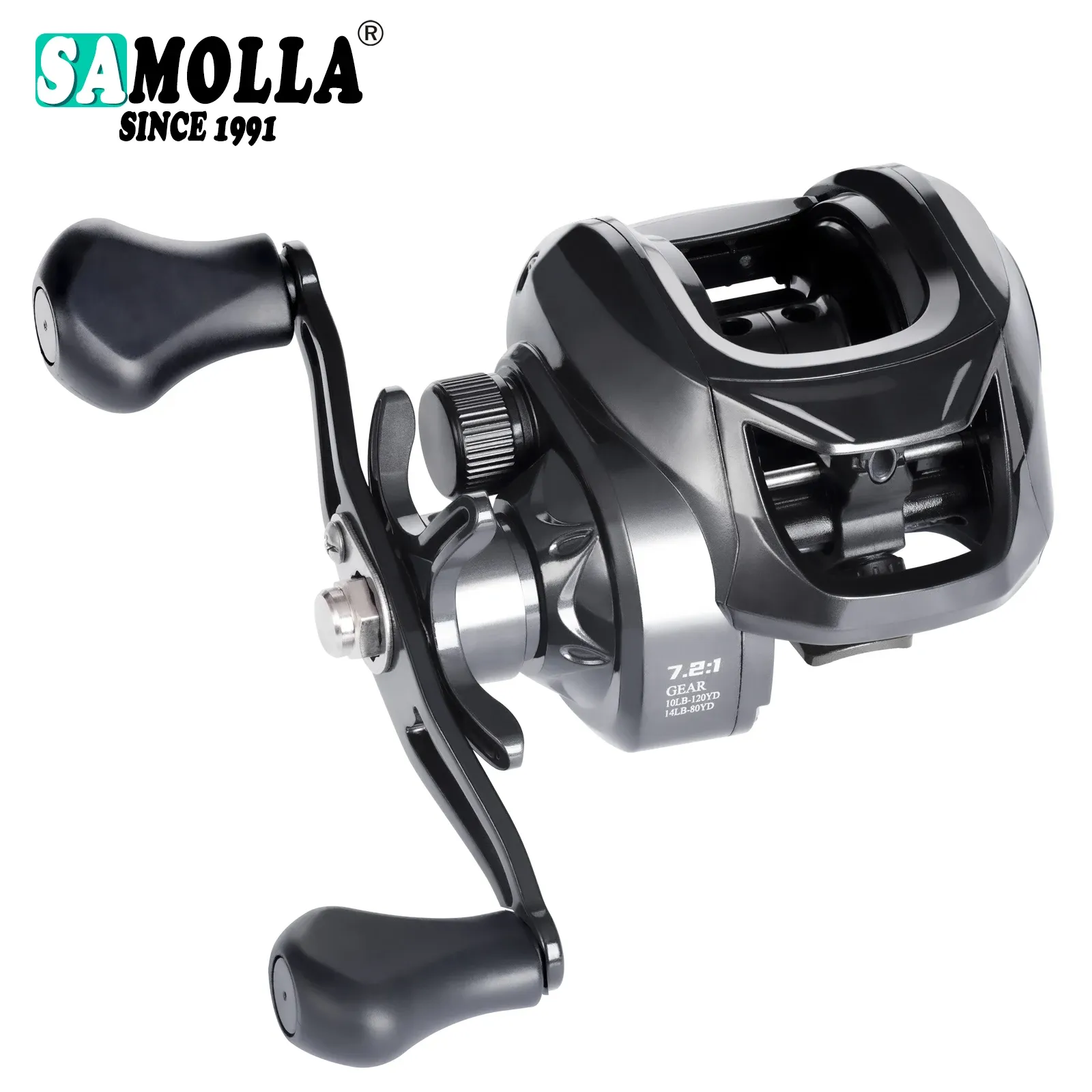 Tillbehör med hög styrka Baitcasting Fishing Reel Long Shot Click Sound 7.2: 1 10 kg GRAG Hög Precision Mässing Tandad skiva havsvatten Prevent