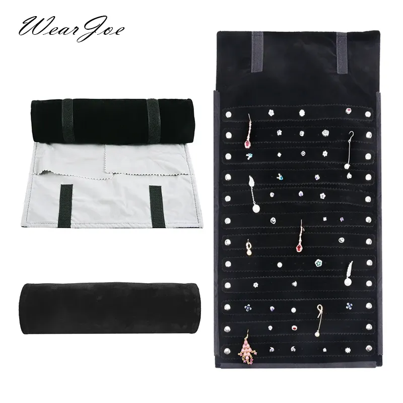 Display Superior Velvet Jewelry Travel Roll Bag Foldable Earrings Eardrop Display Holder Storage Organizer Portable Earring Studs Roller