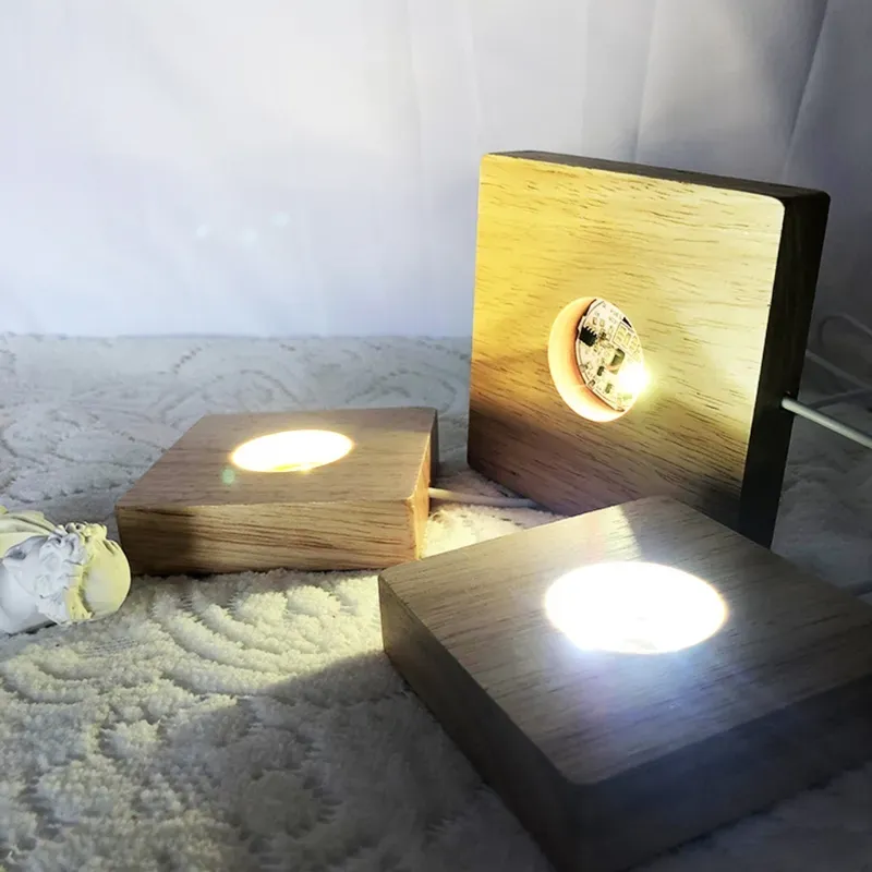 Handmade Square Wood LED Light Base Night Lamp Base Stand for Resin Art Dispaly free ship D2.5