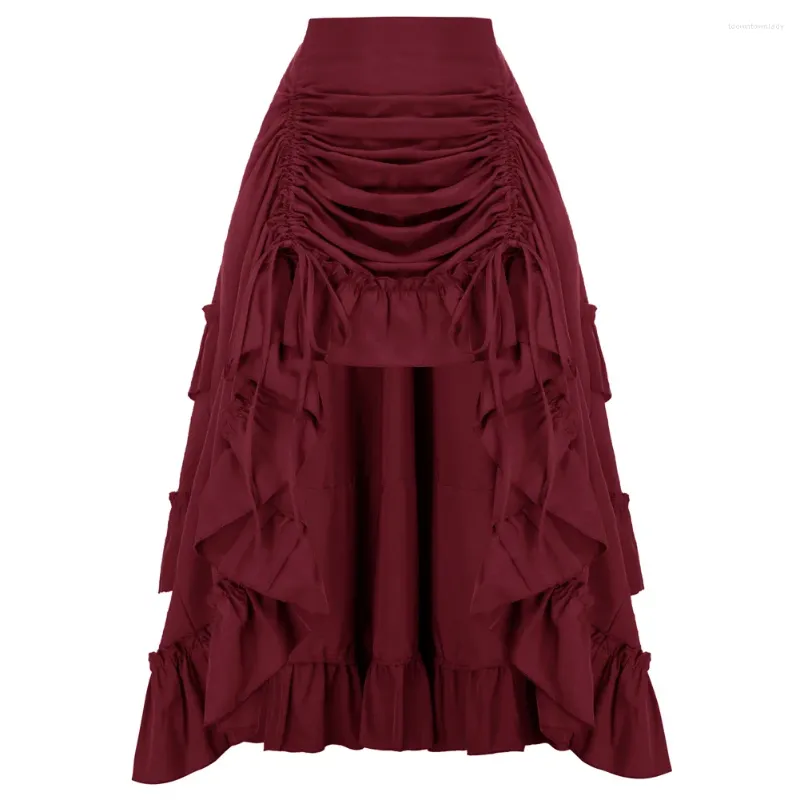 SKIRTS SD Mulheres Vintage Renascença Comprimento da saia ajustável Cintura elástica Ruffled Maxi Steampunk Gothic Halloween traje