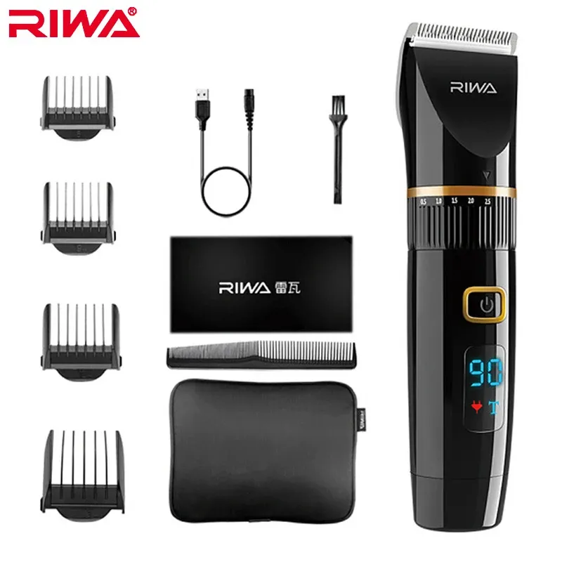 Clippers Riwa Hair Clipper Professional Trimmer LCD Display Fast Charge Män Hårklippningsmaskin Tvättbar frisör Clipper för frisyr 6501