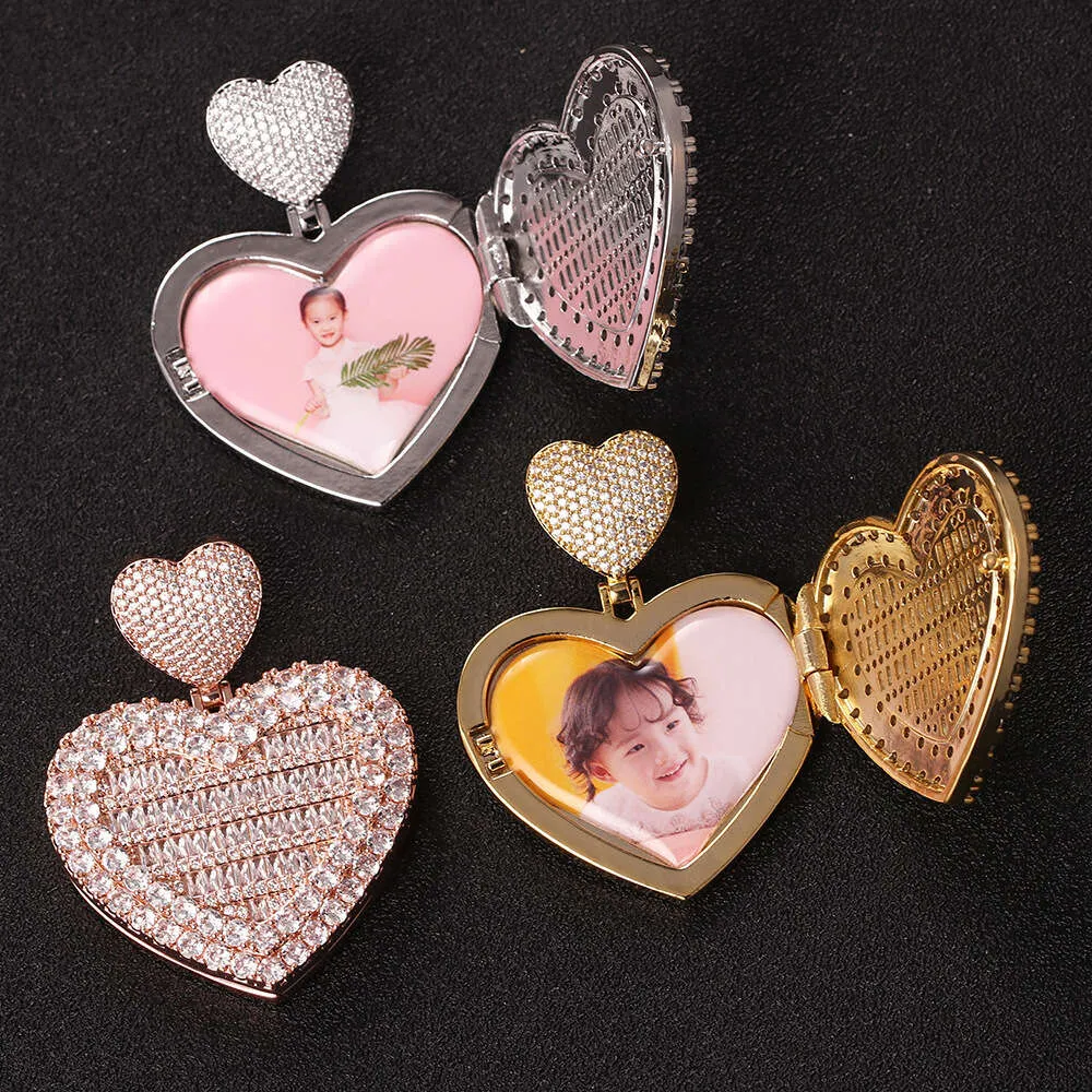 Vänd över Collection Frame Love Heart Pendant Set med Zircon Personalized Hip Hop Photo