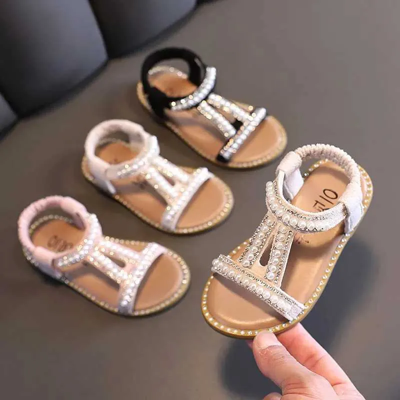 Sandalias Sandalias Sandali per bambini 2023 Summer Nuova Parl Girl Sandals Open punta Princess Sole Sole Sole Shoe Shoe Fashion Shoe Shoe Kid Shoe Y240423