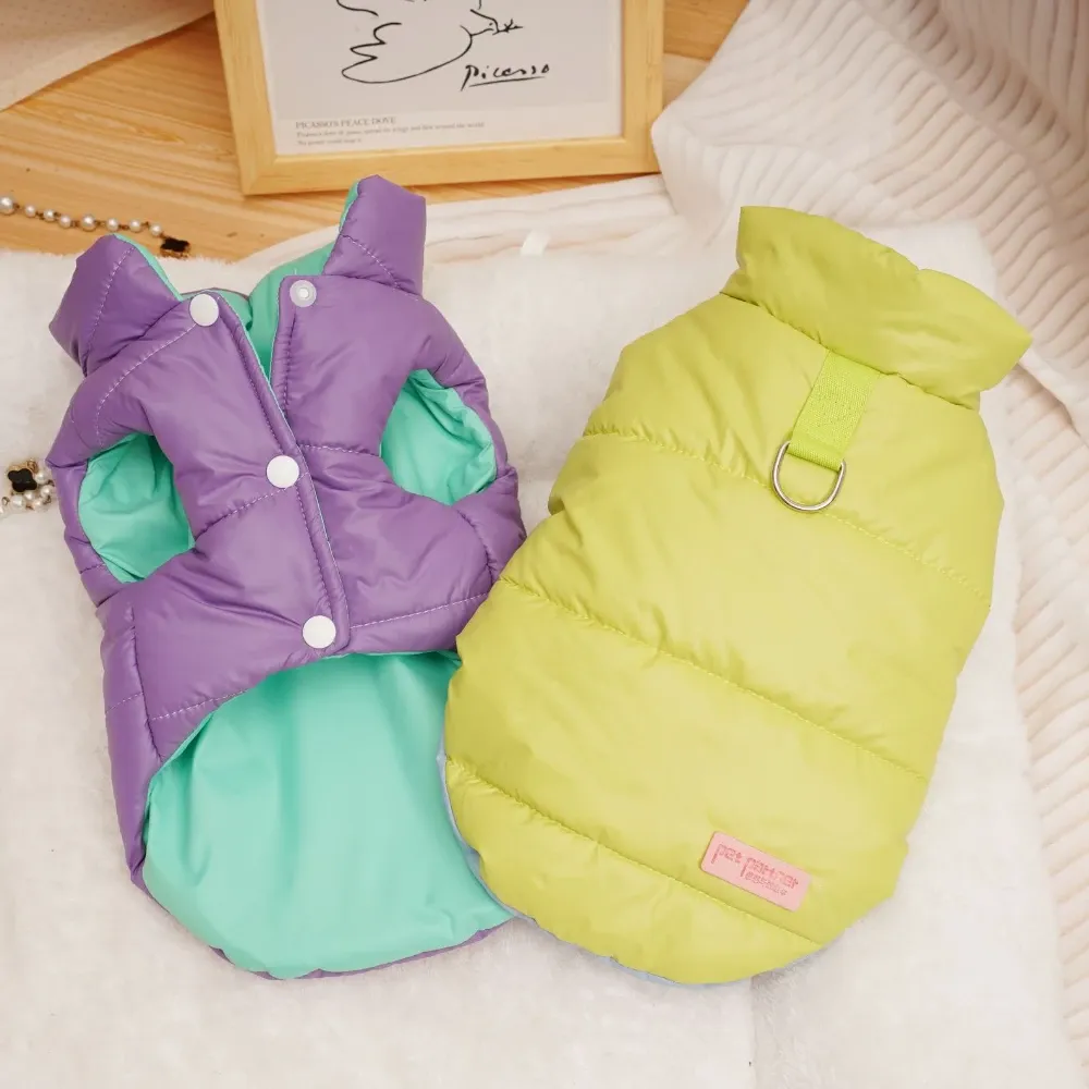 パーカー犬の二重の側面dow dog of Solid Color Warm Dog Parkas Coat Dog Clothes Winter Outfits French Bulldogの服