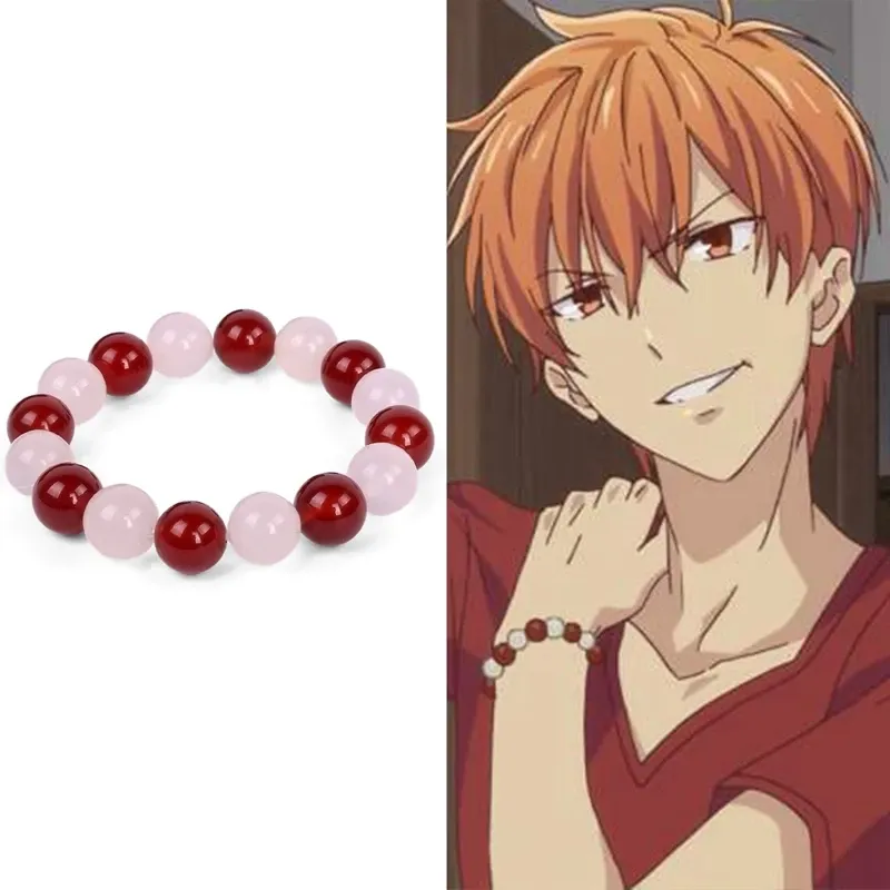 Strängar anime frukt korg kyo sohma armband vit röd kristallpärlor armband armband för kvinnor män cosplay rekvisita smycken