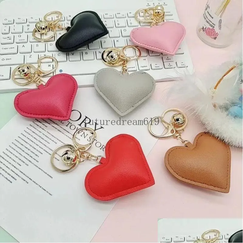 Keychains Lanyards Fashion Heart Shape Pu Leather Pendant Love Love Bell Sac à main