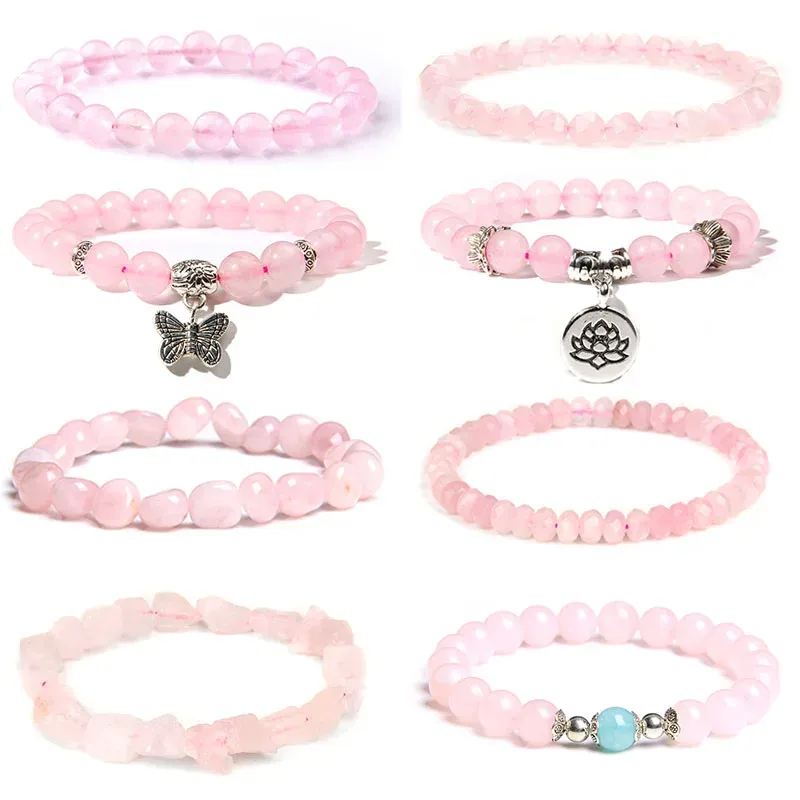 STRANDS Trendy Rose Quartzs Bracelet Pink Crystal kralenarmbanden Stretch Natural Stone Charms Bangles Helende vrouwen sieraden reiki cadeau