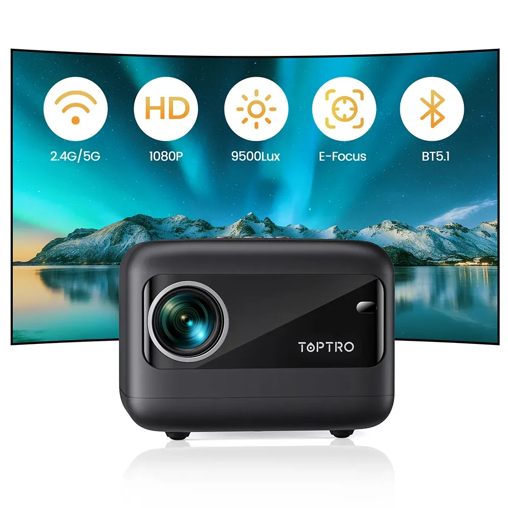 Control Toptro Projector TR25 Portable Projector 9500 Lumens Support 1080p Smart TV WiFi Projectors for Home Outdoor Cinema