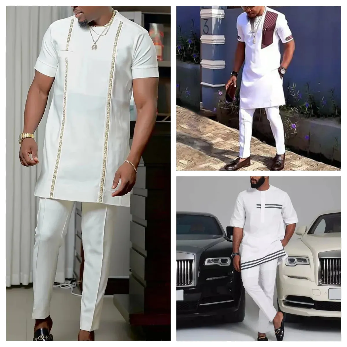 Kaftan Mens TwoPiece Suit Male Sets Round Neck Short Sleeve Ethnic Tops Shirt Trousers Comfortable Clothing Wedding Outfits 240409