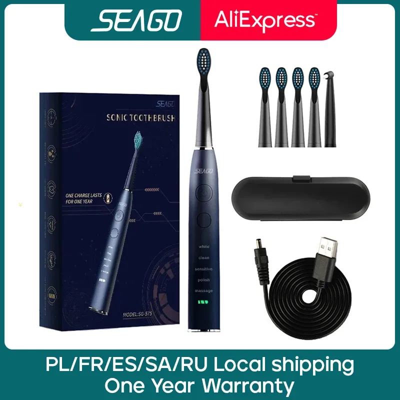 Toothbrush Seago Electric Sonic Toothbrush SG575 USB Charge Rechargeable Adult Waterproof Electronic Tooth Brushes Replacement Heads Gift