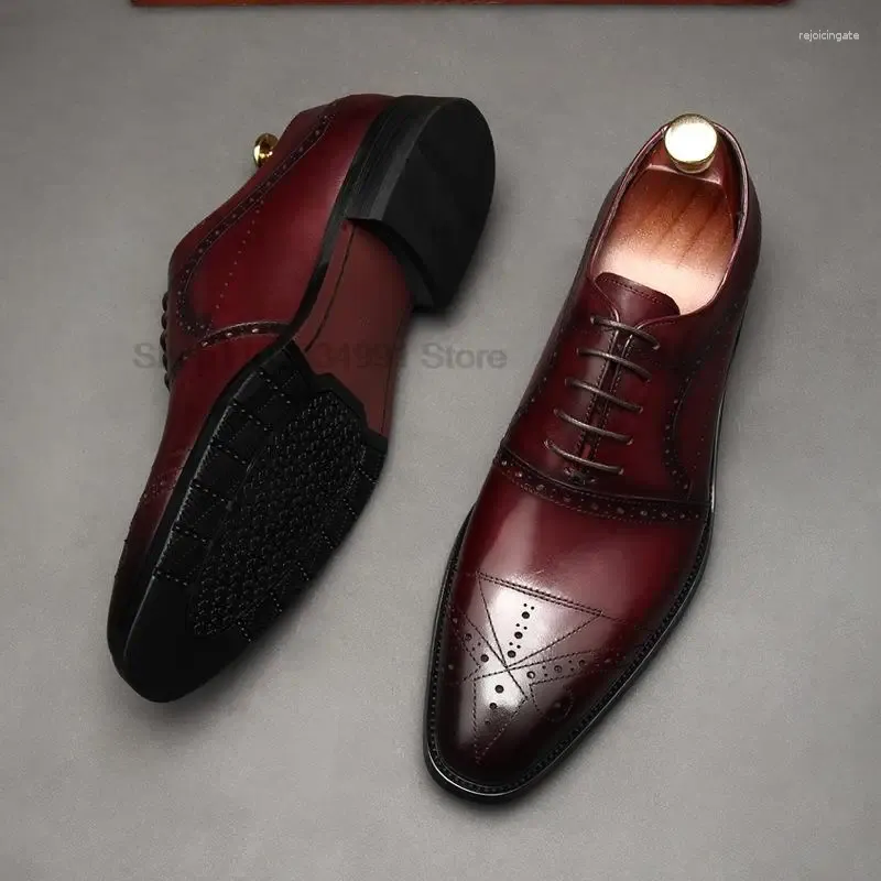 Chaussures habillées hommes authentiques chaussures en cuir lacet up pointues brogrog noir homme de mariage officiel oxford pour