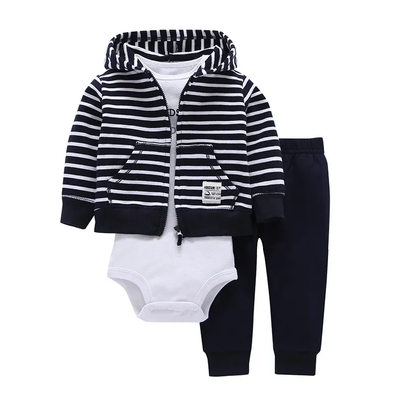 3 piece outfits for 6-24m baby boy girl 2019 spring autumn baby clothes stripe hooded coat+bodysuit cotton+pant newborn clothes