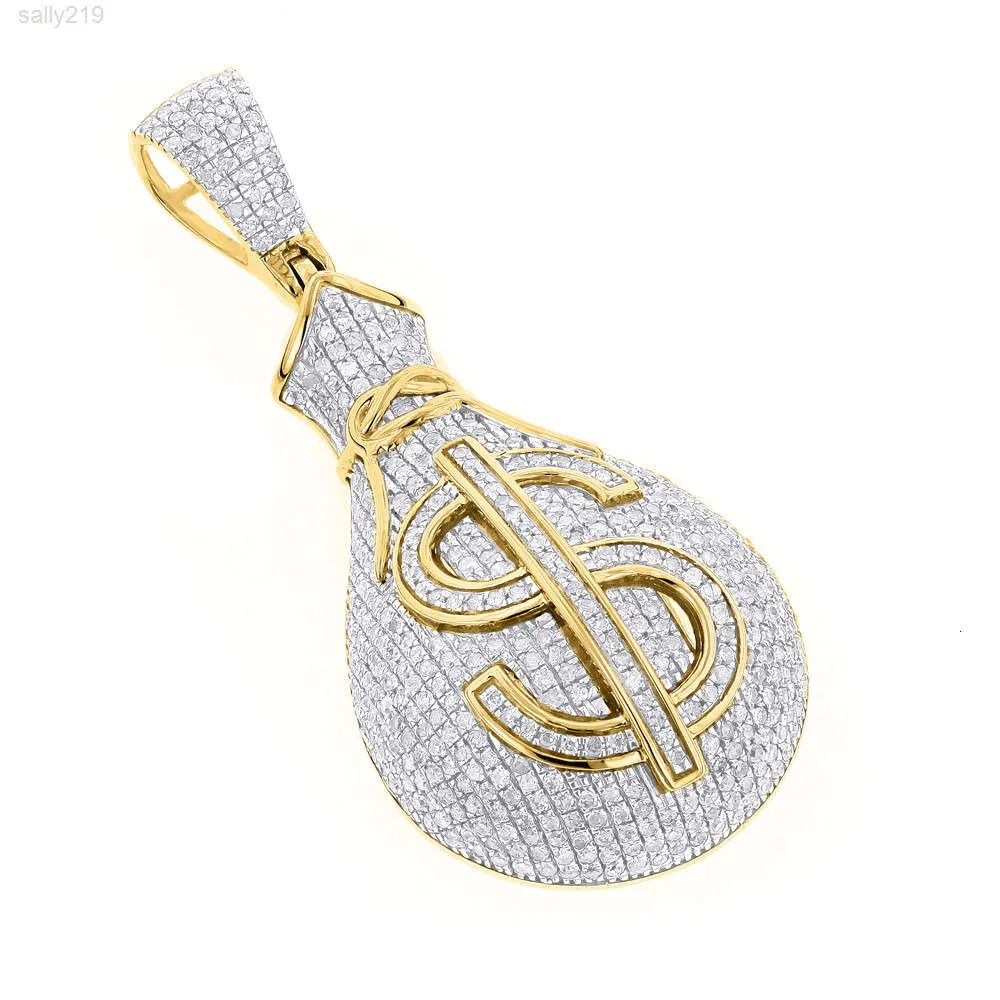 1,50 karat 100% naturlig pengar väska hiphop diamanthänge i 14 k gul guld hiphop stil diamant hänge 14 000 guld