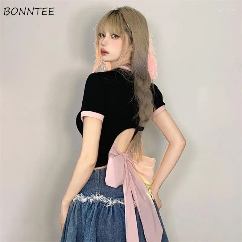 T-shirts pour femmes t-shirts à manches courtes Femmes Slim conçues sexy arc arrière sans dos coréen hipster kpop danse sweet y2k top harajuku ins