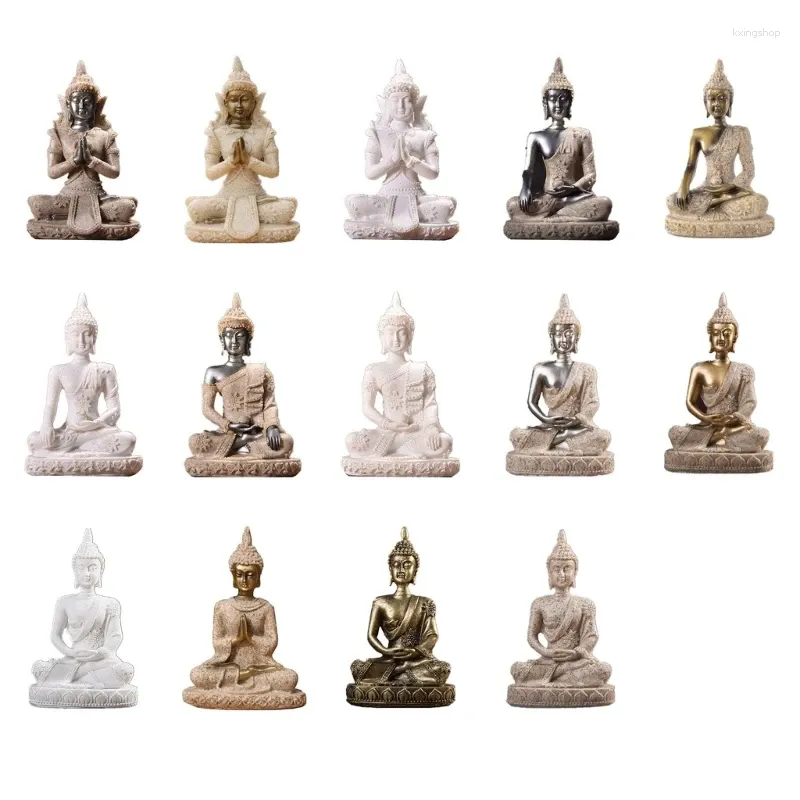 Estatuetas decorativas estátua budista meditando a tabela de figuras decors resina ornamento interno