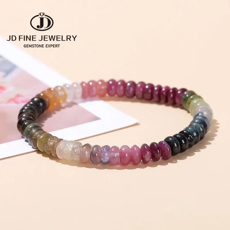 ストランドJD Genunie Natural Muticolor Tourmaline Abacus Shape Beadsストレッチブレスレット