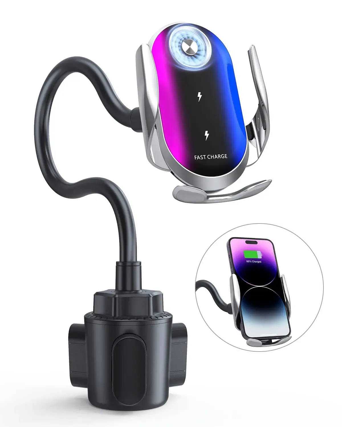 Ladegeräte 15W Dual Coil mit Fan -Ladegerät für das drahtlose Auto für Samsung Galaxy Z Flip 4 Flip 3 S23 S22 iPhone 14 Pro 13 12 mit dem Auto -Becher -Halter